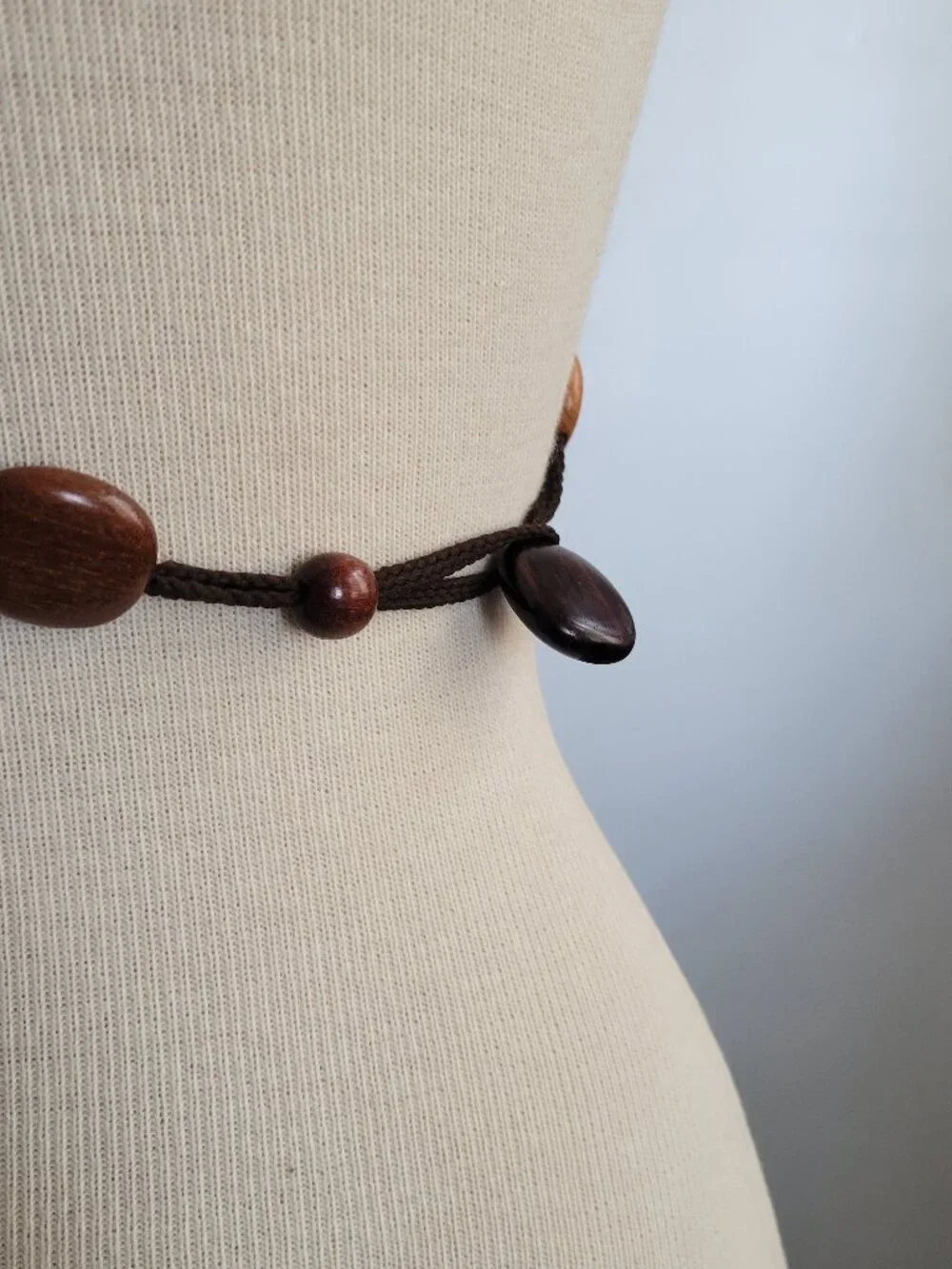 Vintage Handcrafted Wooden Bead Waist Belt / Statement Necklace Adjustable 27